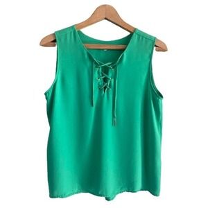 Violet + Claire Green Lace Up Sleeveless Blouse Tank Top Gold Hardware Small